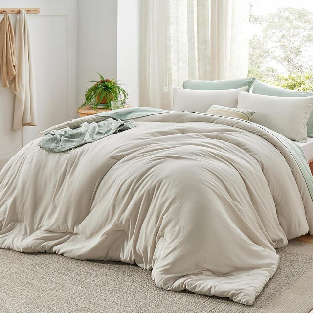 Bedsure Super King Size Comforter Set, Beige Soft Prewashed Bedding for All Seasons, 3 Pieces GentleSoft™ Bed Set, 1 Lightweight Comforter (120"x120") and 2 Pillowcases (20"x36")