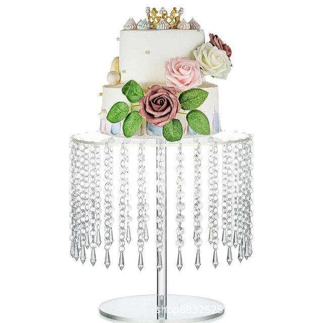 SealSee Acrylic cake stand, Acrylic Cake Rack Circular Cupcake Rack Dessert Display Rack With Crystal Chandelier For Wedding Birthday Party Table Decoration (Middle)