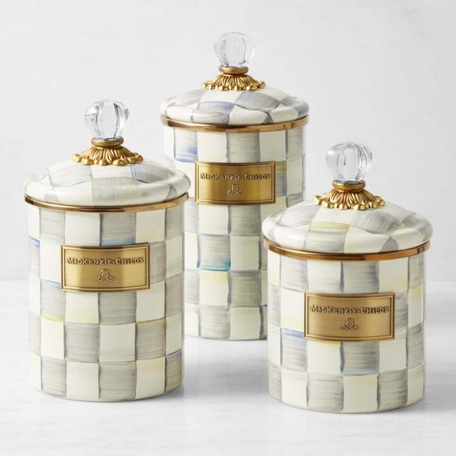 Mackenzie Childs Sterling Check Canisters, Set of 3