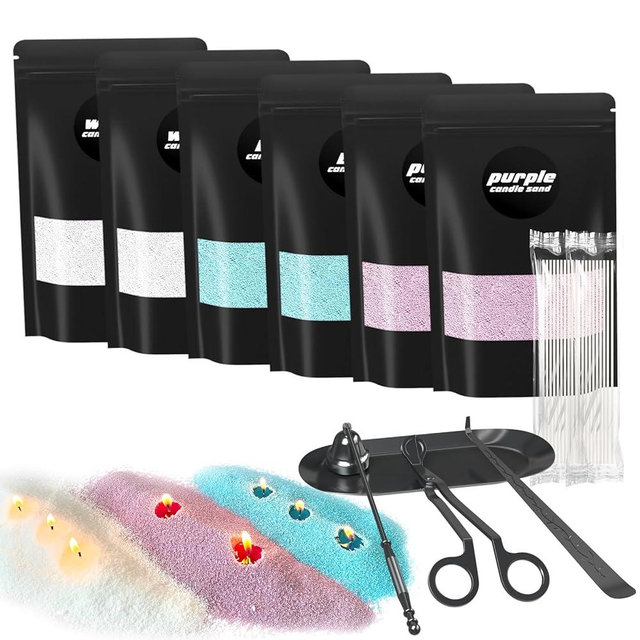 Bolu Fly Candle Sand with Wicks, Refillable Pearled Wax Beads Making Kit with 4-in-1 Candle Accessories Set, 3-Color Unscented for Relaxation, Yoga, Meditation (42oz, White, Blue, Purple)