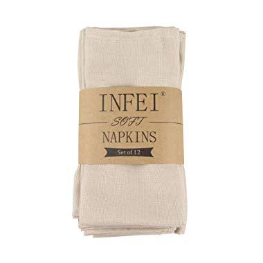 INFEI Soft Solid Color Linen Cotton Dinner Cloth Napkins - Set of 12 (40 x 40 cm) - for Events & Home Use (Linen)