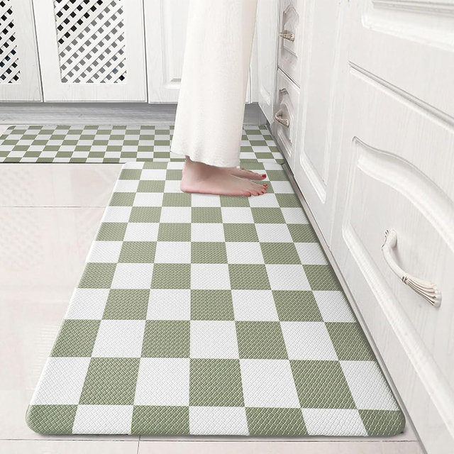 VivaNest Sage Green Checkered Grid Checkerboard Kitchen Rug Sets [2 PCs], Anti-Fatigue, Waterproof Non-Slip Kitchen Mats Heavy Duty Comfort Foam Rug for Kitchen, Floor, Home,Laundry,17"x29"+17"x47"