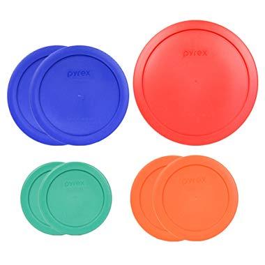 Pyrex (4) 7201 4 Cup Glass Bowls & (4) 7201-PC Pumpkin Orange Plastic Lids,  Made in USA