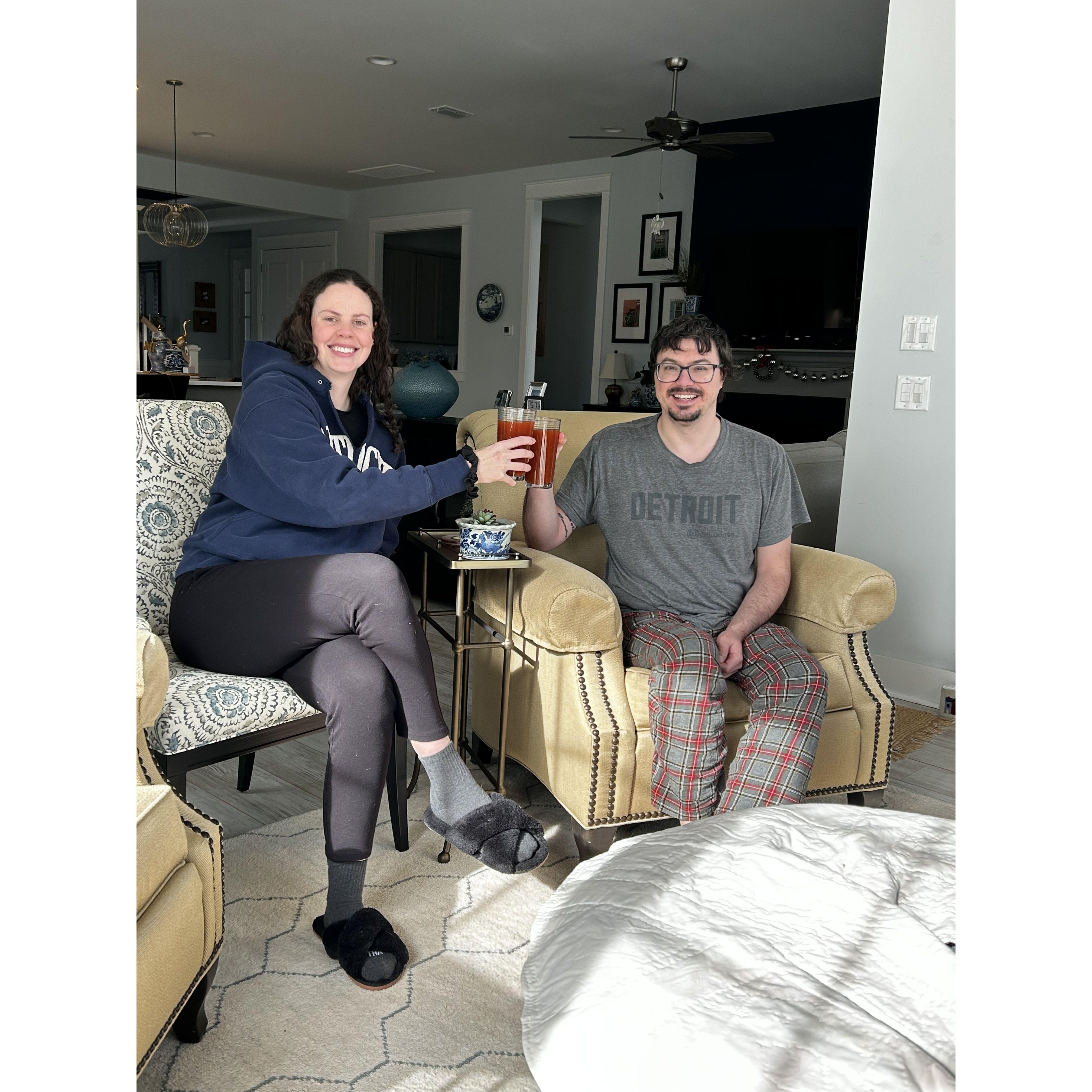 Christmas morning, enjoying cowboy cocktails, 2024
