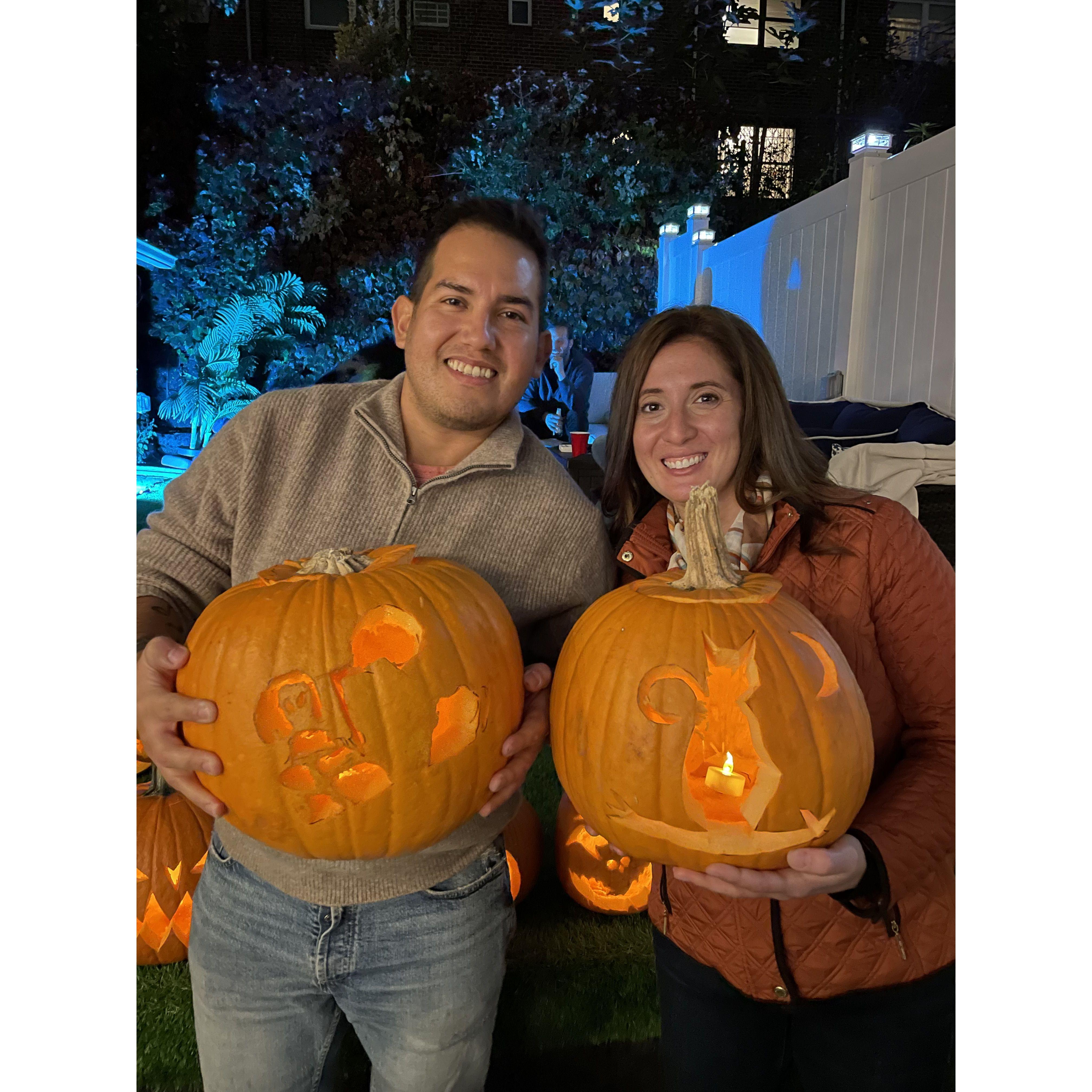 Renato's first pumpkin carving experience.