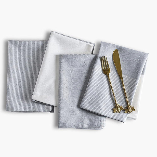 Palisa Cloth Napkins Set of 4 18x18 Inches - Thanksgiving Block Striped Dinner Napkins for Holidays, Christmas, Wedding | Washable Soft 100% Cotton Durable Table Linen for Everyday Use - Grey