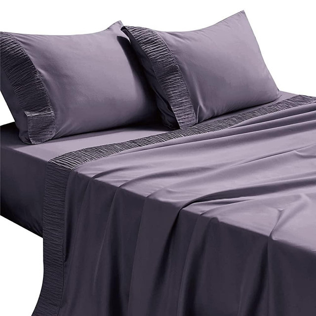 Bedsure King Size Sheets Sets Dark Purple - Soft 1800 King Bed Sheets, 4 Pieces Microfiber Sheets for King Size Bed