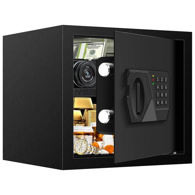 1.6 Cub Small Safes for Home Use, Digital Security Home Safe Box with Programmable Keypad, Spare Keys and Alarm System, Anti-Theft Lock Box Personal Safe for Money Medicines Valuables