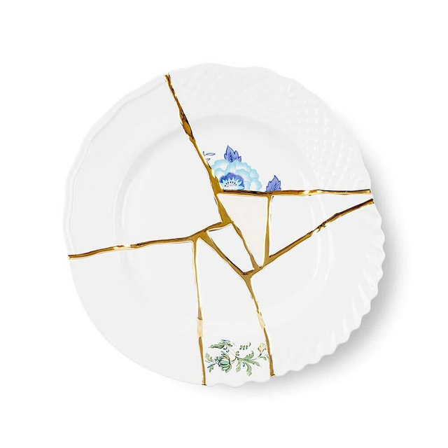 Seletti Kintsugi Dinner Plate in Porcelain and 24 Carat Gold mod. 3