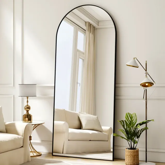 BEAUTYPEAK Arched Full Length Mirror with Stand, Bedroom Floor Mirror