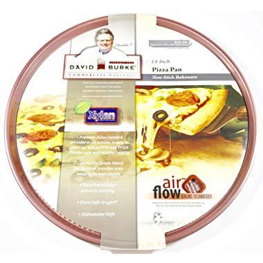 David Burke Gourmet Pro PFOA and PTFE Free Commercial Bakeware 14 inch Bronze Non-Stick Pizza Pan with Air Flow Technology (ROSEGOLD)
