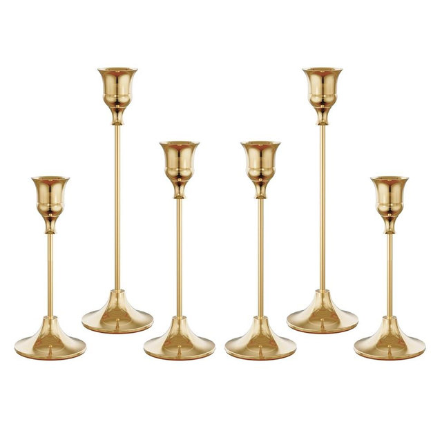 NLBTW Set of 6 French Gold Candle Holders for Taper, Vintage Candlestick Holder Decorative Metal Candle Sticks Home Decor Centerpieces for Table Mantel Festive Decorations