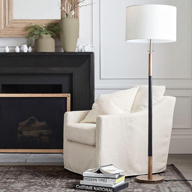 Reese Metal Floor Lamp, Large, Antique Brass with White XL SS Gallery Shade