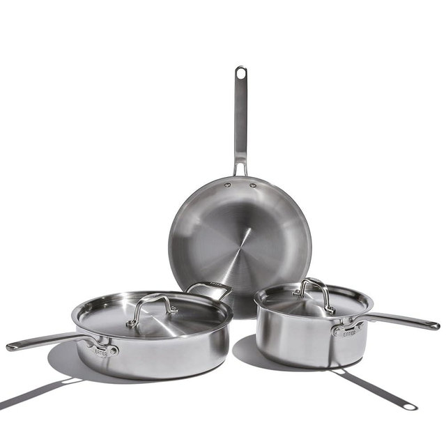 Eater x Heritage Steel 5 Piece Essentials Set | Made in USA | 5 Ply Fully Clad Stainless Steel Cookware Set | Stay Cool Handle | Induction Cookware Set | Non Toxic Cookware Set | Cook like an Eater