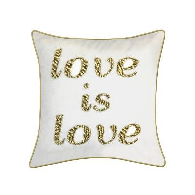 "Love is Love" Beaded Square Throw Pillow Cream - Edie@Home