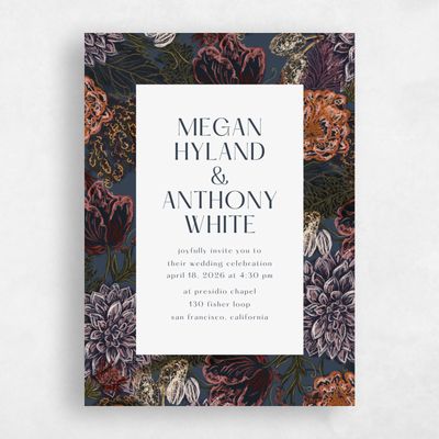 Grayed Navy, Blue Wedding Invitation - Harlow Portrait