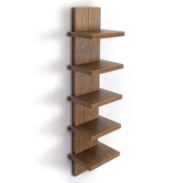 Bloddream 5 Tier Wall Shelves Brown, Vertical Column Shelf Floating Storage Home Decor Organizer Tall Tower Design Utility Shelving Bedroom Living Room