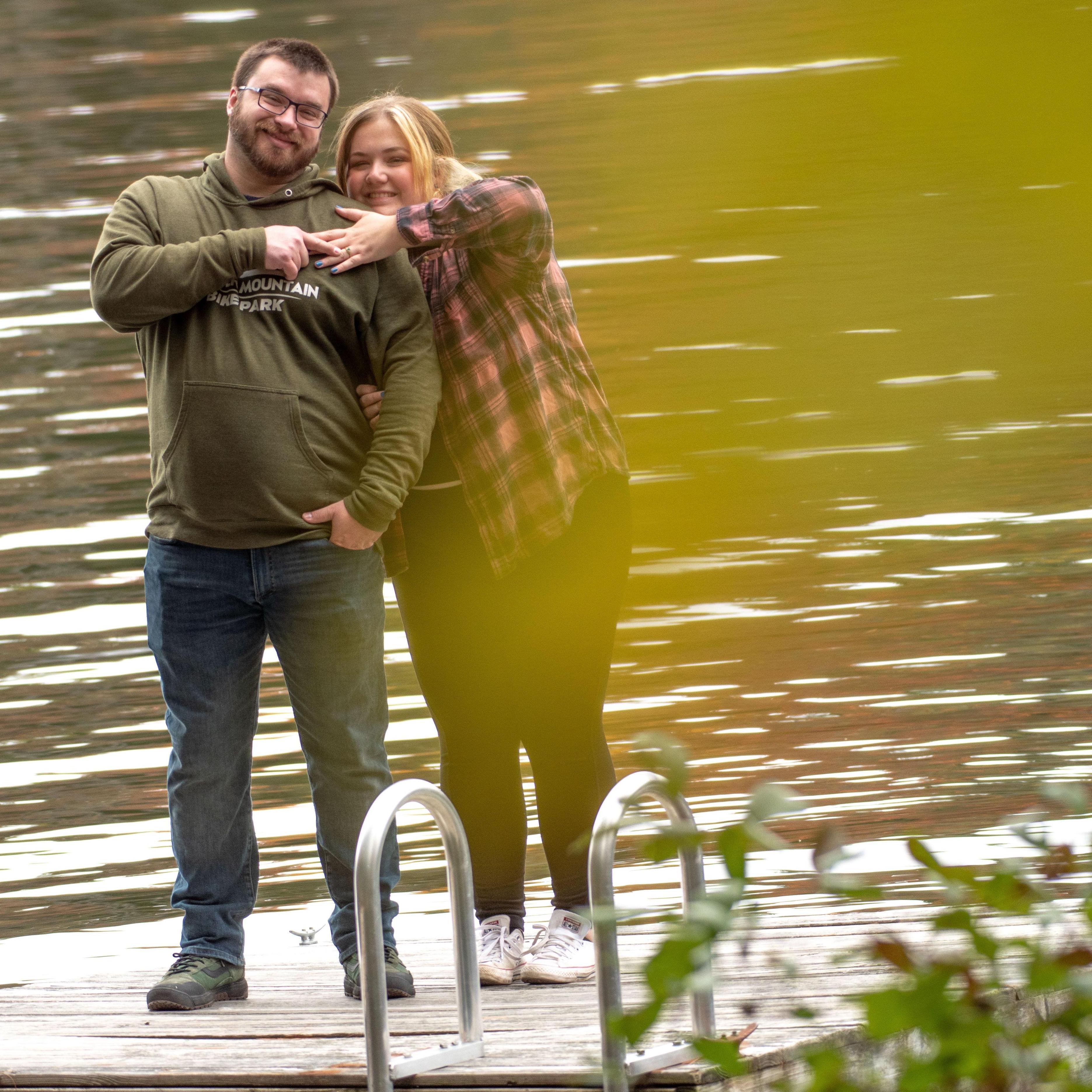 Right after Justin proposed, we set up a tripod and took a photo of us on the lake we were staying at in Maine.