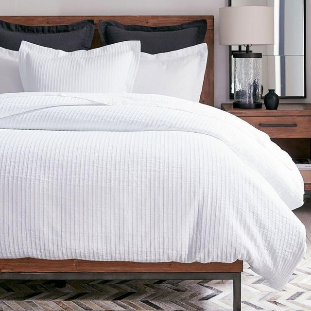 Stripe Matelasse Cotton Duvet Cover, King/Cal King, White