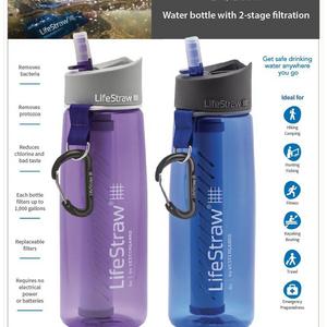 LifeStraw Go Water Filter Bottles with 2-Stage Integrated Filter Straw for Hiking, Backpacking, and Travel (Pack of 2), Purple and Blue
