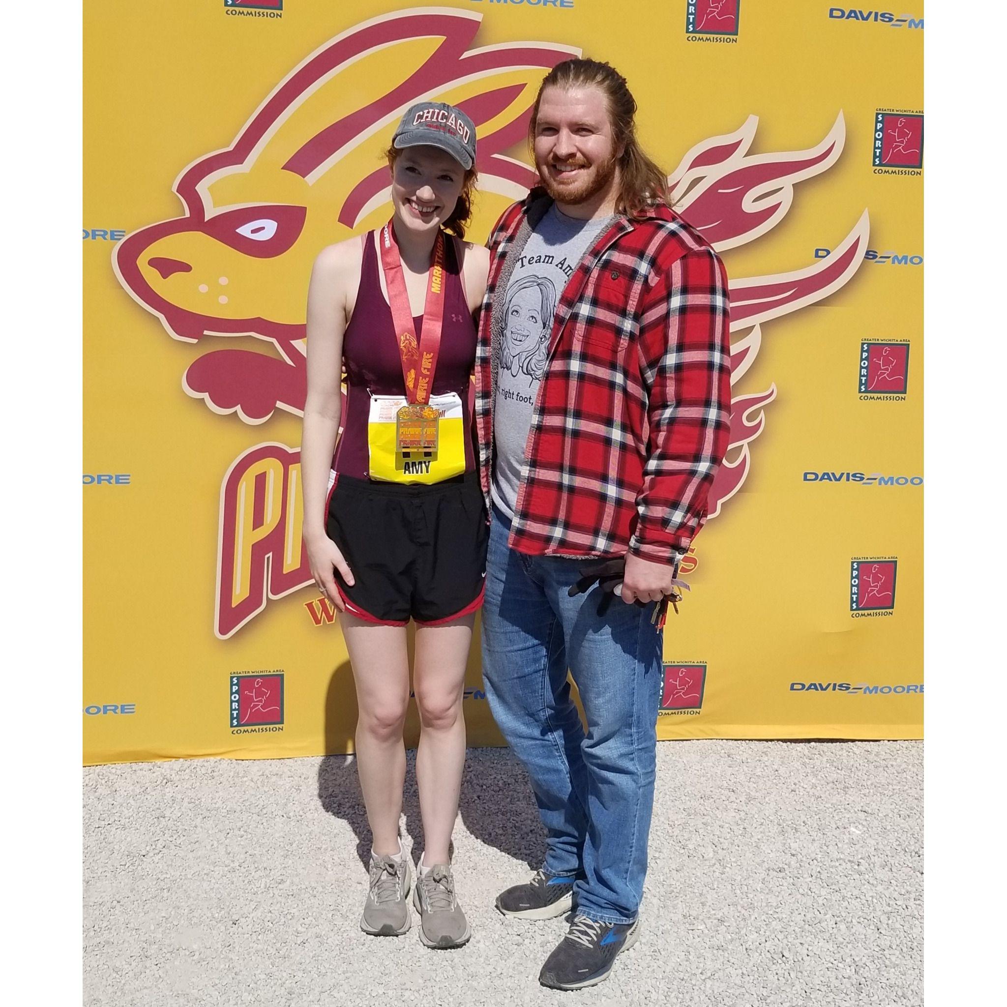 Amy & William after the 2022 Prairie Fire Marathon.
