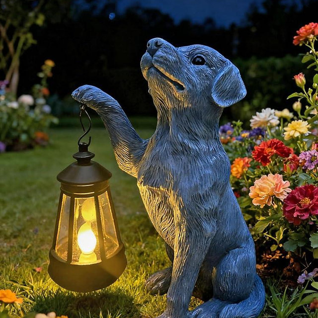 YODY Garden Statues Outdoor Garden Decor: Dog Statue with Solar Lantern for Yard Art Lawn Ornaments Porch Patio Balcony Home House - Birthday Gifts for Grandma Mom Women