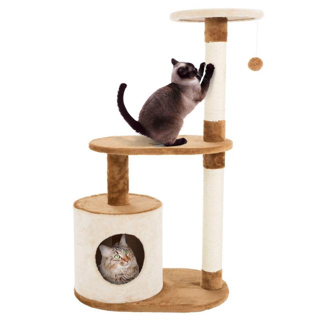 Petmaker 3-Tier Cat Tree Condo with Scratching Pole in Tan