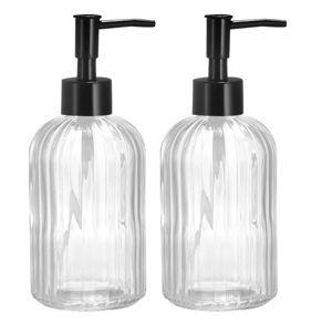 Clear Glass Soap Dispenser With Durable Black Pump 2 Pcs