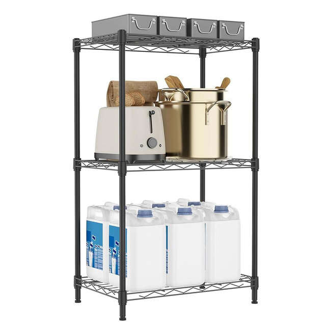 M MZG 3 Tiers Shelf Metal Storage Shelves Wire Rack Closet Organizers with Wheel for Garage Kitchen Bathroom Laundry Black 11.8" D x 17.7" W x 28.8" H