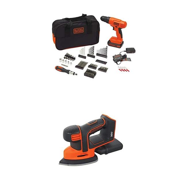 BLACK+DECKER BDCMS20B 20V Cordless Mouse Sander, Baretool with BLACK+DECKER BDC120VA100 Cordless Project Kit with 100 Accessories