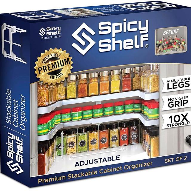 Spicy Shelf 3.0 - Expandable 2 Tiered Spice Rack Organizer for Cabinet & Pantry - Kitchen Seasoning Organizer - Cabinet Spice Racks for Inside Cabinets (Spicy Shelf Premium)