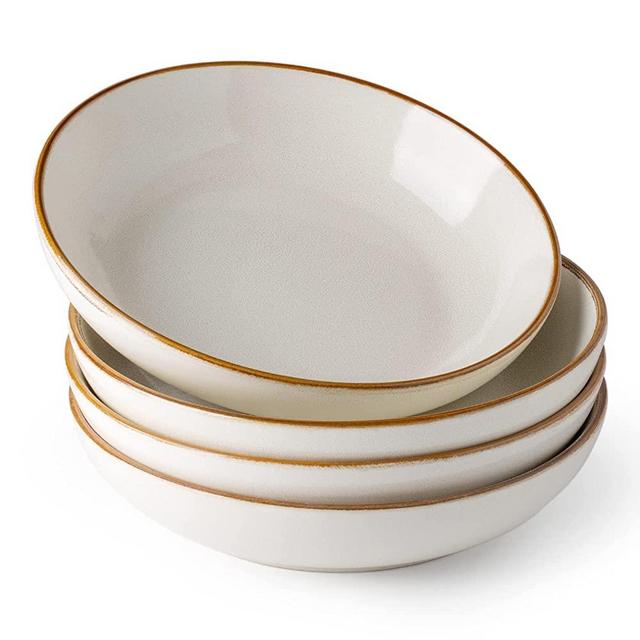 AmorArc 36oz Pasta Bowls Set of 4, 8.5 inch Ceramic Salad Bowls Set for Pasta Salad Bread, Wide Pasta Bowls Set for Meal, Microwave and Dishwasher Safe, Reactive Glaze