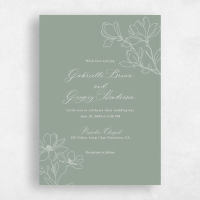 Sage, Green Wedding Invitation - Magnolia Portrait