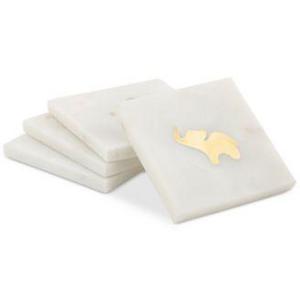 Thirstystone - Marble Coasters with Metal Elephant Inlay, Set of 4