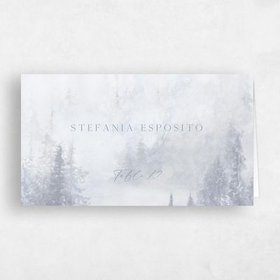 Cloud Gray, Grey Wedding Place Card - Forest