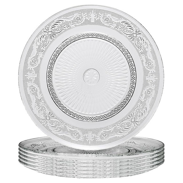 Khen Art Deco Vintage Crystal Glass Plates, Set of 6, 10.5' Dinner Plates - Dessert, Server Appetizer Plate, Snack Fruit, Side Serveware, Dishwasher Safe, 100%, Borosilicate Glass