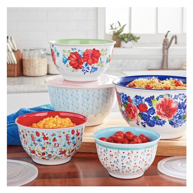 Pioneer Woman Melamine Mixing Bowl Set, 10 Pieces with Lids (Heritage)