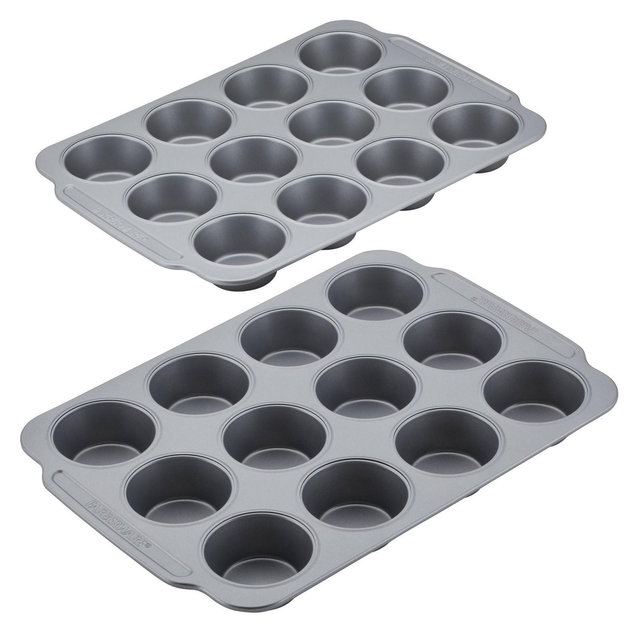 Farberware 2pc Nonstick Bakeware Double Batch Muffin and Cupcake Pan Set Gray