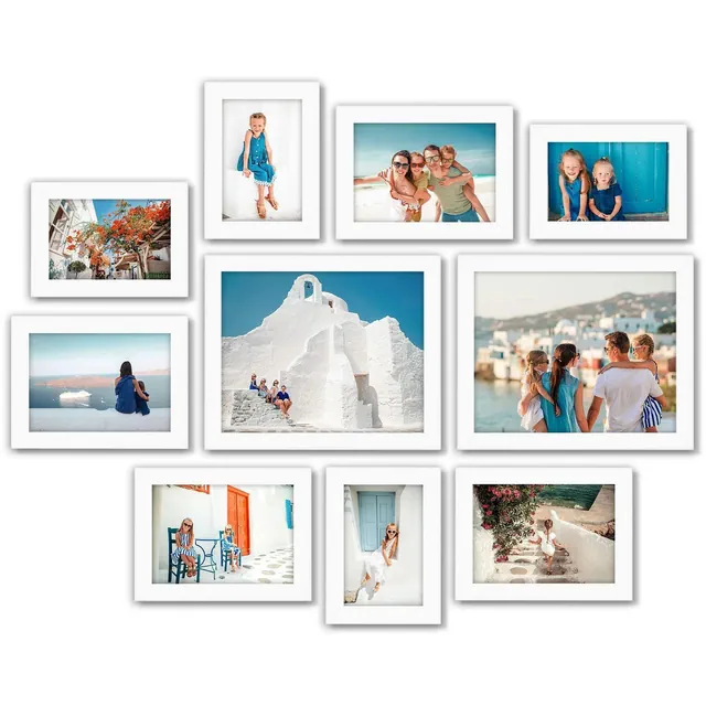 Americanflat Picture Frame in White MDF / Shatter Resistant Glass Horizontal and Vertical Formats for Wall - Pack of 10