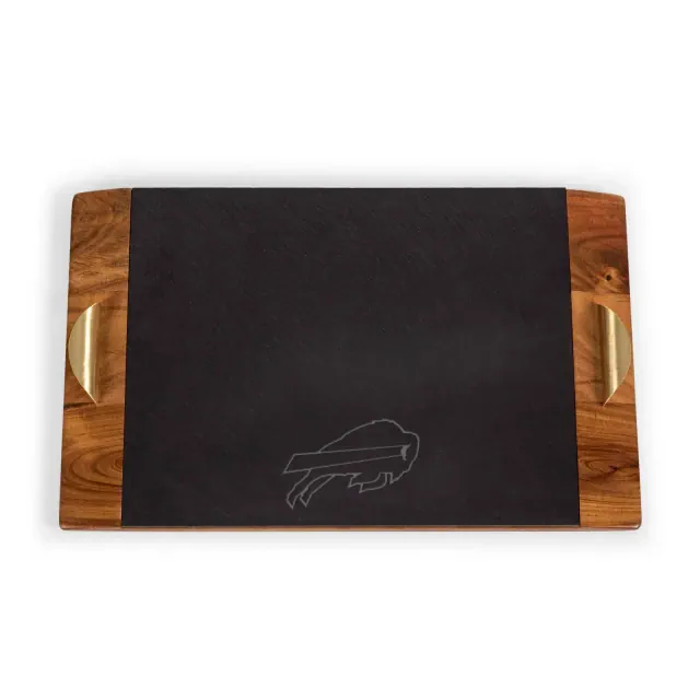 NFL Buffalo Bills Covina Acacia Wood and Slate Black with Gold Accents Serving Tray