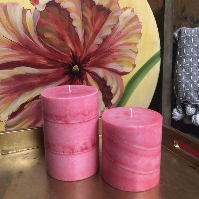 Coral Pink Scented Pillar Candle