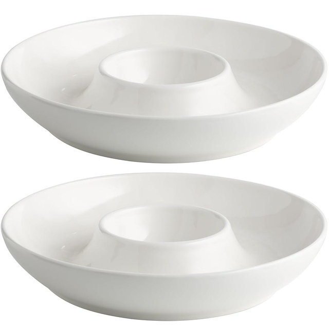 LEHAHA Ceramic Chips and Dip Serving Tray, 12 Inch Large Divided Bowls Set for Salsa, Veggies & Dip, Appetizers, Snacks, Serving Dish Platter for Parties Hosting & Entertaining. Set of 2, white