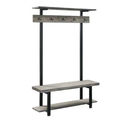 Alaterre Pomona Metal and Wood Entryway Hall Tree in Slate Grey