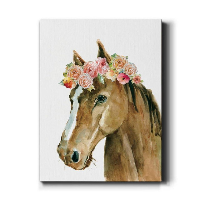 Renditions Gallery Flower Crown Horse Wall Art, Premium Gallery Wrapped Canvas Decor, Ready to Hang, 20 in H x 16 in W, Made in America Print