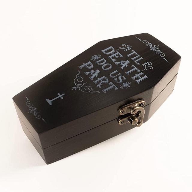 Wood Coffin Ring Box for Halloween Wedding - till death do us apart
