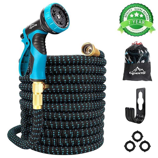 Gpeng Sunhoo 100ft Expandable Garden Hose, Upgraded Water Collapsible Hose with 9 Function Spray Nozzle, Durable 3-Layers Latex Core with 3/4" Solid Brass Fittings, Lightweight Expanding Flexible Hose