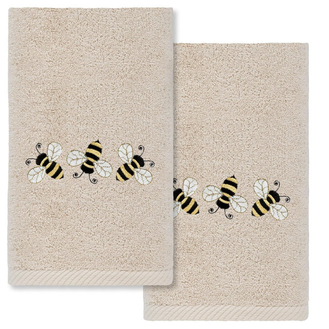 Linum Home Textiles Bee Dance - Embroidered Luxury 100% Turkish Cotton Hand Towels