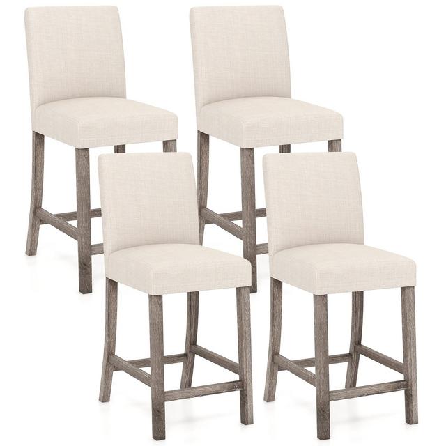 Tangkula 4PCS 24.5" Counter Height Bar Stools Modern Fabric Upholstered Kitchen Chairs Beige