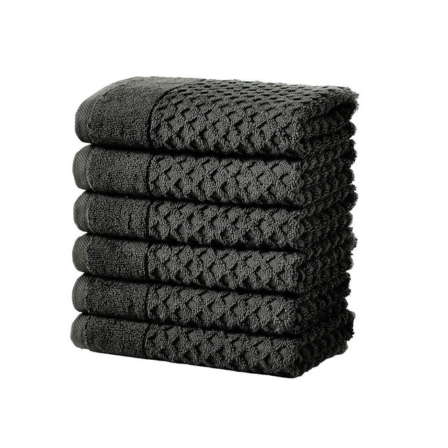 Dark Grey Bath Towels - 100% Cotton 6 Pack 26x16 Hand Towel Set - Absorbent, Durable, Quick-Dry Towels for Bathroom (Midnight)