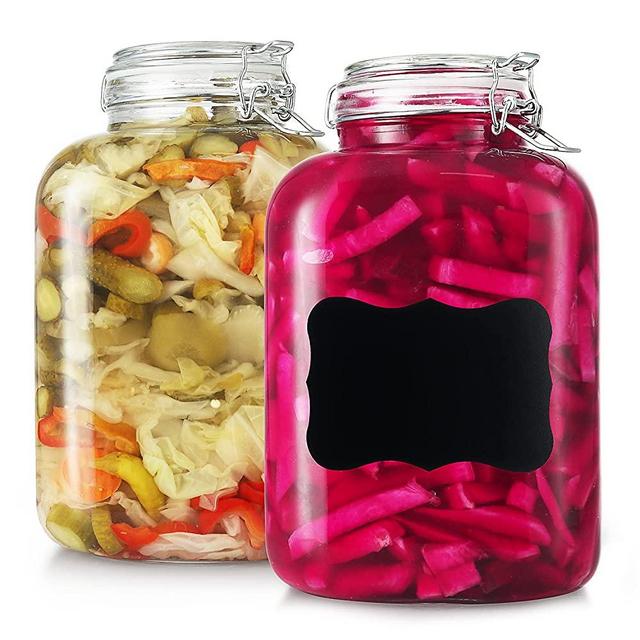 DilaBee Glass Storage Jars - Clear Glass Jars with Airtight Lids - Square Glass Jars for Food Storage with Lids and Chalk Labels- airtight glass Kitchen Jars for Canning, Fermenting, (2 Pack 128 Oz)